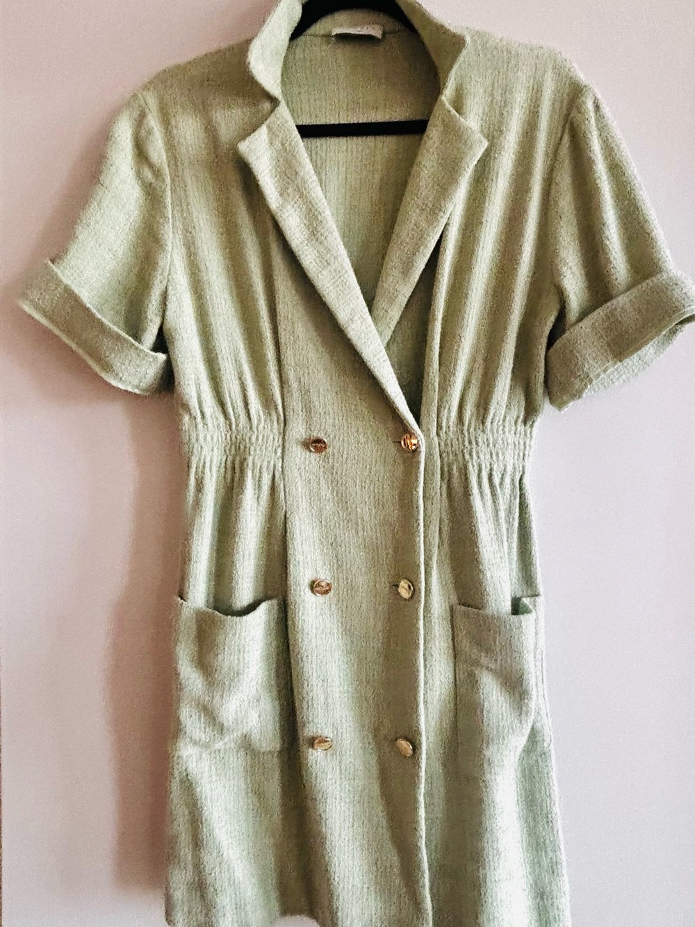 Sandro Light Green Double-Breasted Mini Dress